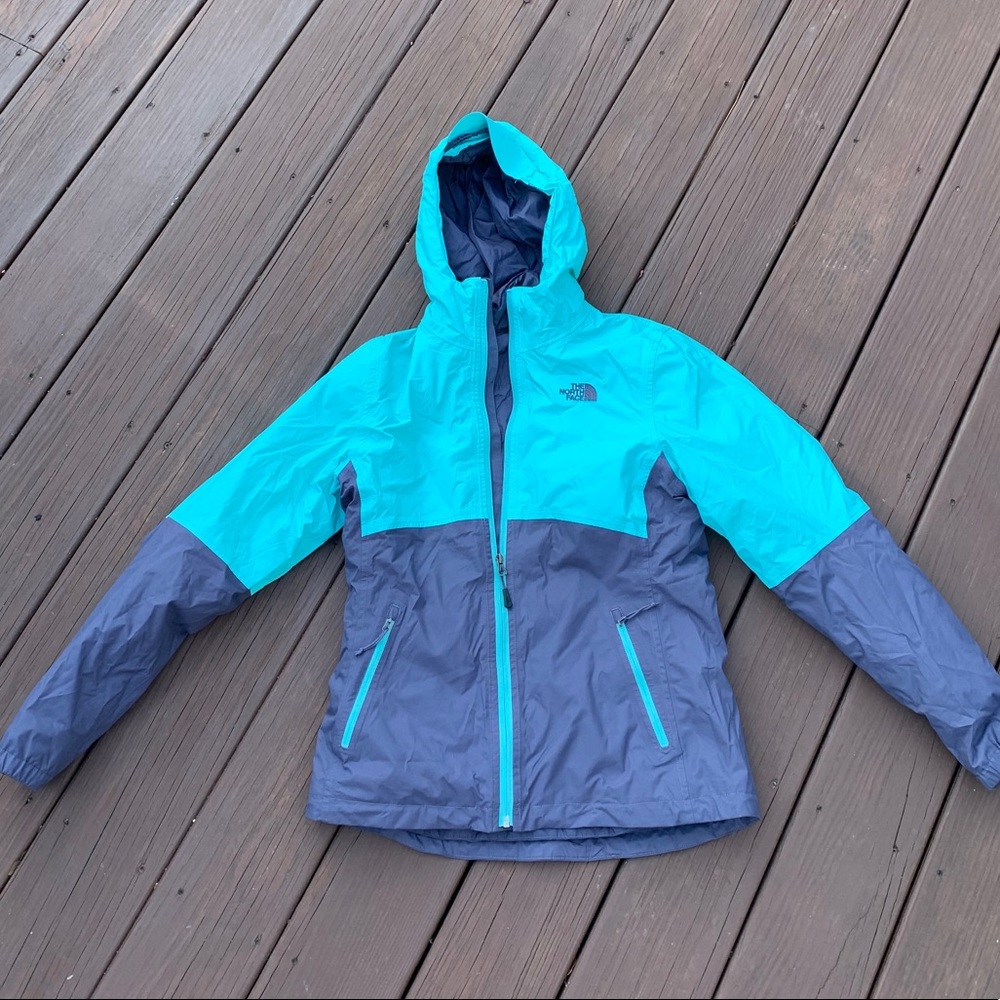 Teal & Dark Grey/Purple North Face Jacket. Size S.